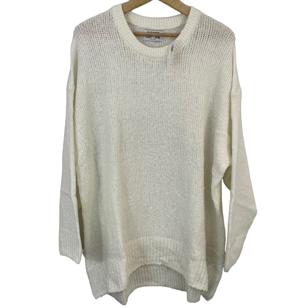 Old Navy Crewneck Tunic Sweater Womens XL White Lightweight Chunky Knit Eco NWT